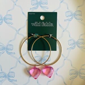 NWT Wild Fable Gold Hoops with Pink Heart Charms💕